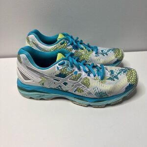Asics Gel-Kayano 27 Sneakers Shoes Womens Size 9 White Blue Floral Flyte Foam